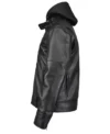 Mens Black Hooded Biker Leather Jacket left side view
