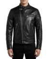 Mens Black Quilted Asymmetric Biker Leather Jacket