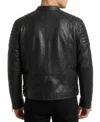 Mens Black Quilted Shoulder Cafe Racer Leather Jacket back full view