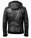 Mens Black Shearling Lined Hooded Bomber Leather Jacket back