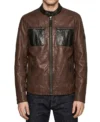 Mens Black and Brown Cafe Racer Leather Jacket