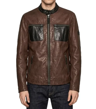 Mens Black and Brown Cafe Racer Leather Jacket