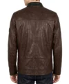 Mens Black and Brown Cafe Racer Leather Jacket back full view