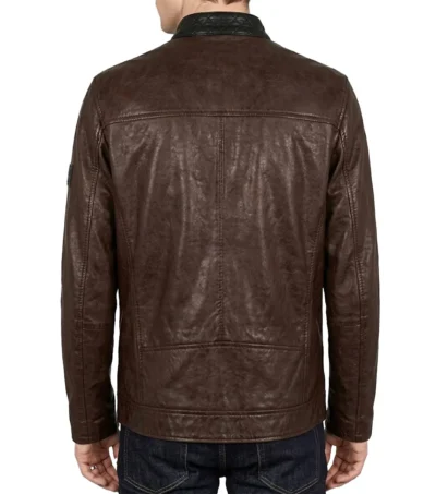 Mens Black and Brown Cafe Racer Leather Jacket back full view