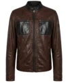 Mens Black and Brown Cafe Racer Leather Jacket front