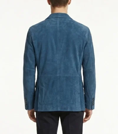 Mens Blue Vintage Suede Blazer back full view