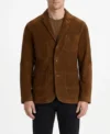 Mens Brown Topstitched Patch Pocket Suede Sport Coat