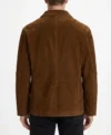 Mens Brown Topstitched Patch Pocket Suede Sport Coat back