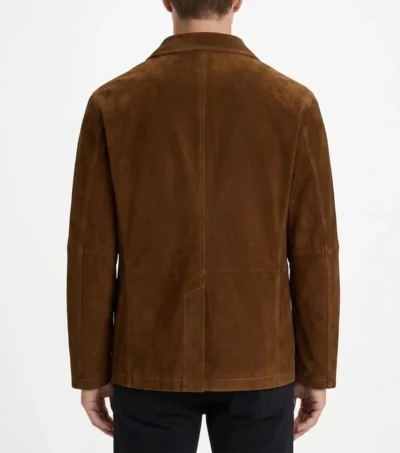 Mens Brown Topstitched Patch Pocket Suede Sport Coat back