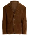 Mens Brown Topstitched Patch Pocket Suede Sport Coat front