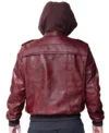 Mens Burgundy Hooded Leather Bomber Jacket back view