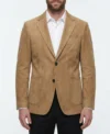 Mens Camel Beige Slim Fit Notch Lapel Suede Sport Coat