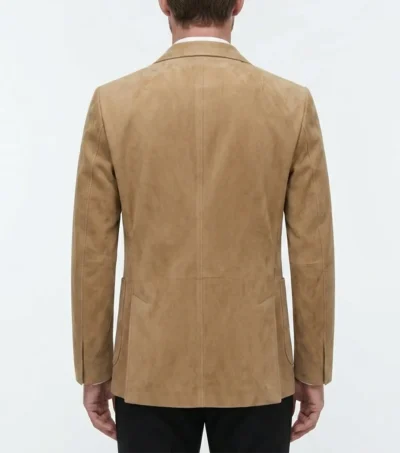 Mens Camel Beige Slim Fit Notch Lapel Suede Sport Coat back