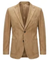 Mens Camel Beige Slim Fit Notch Lapel Suede Sport Coat front