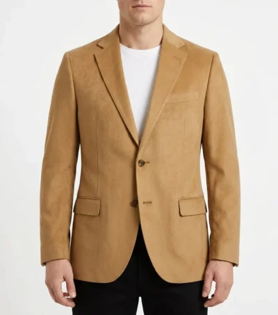 Mens Camel Brown Two Button Suede Blazer Sport Coat