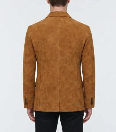 Mens Caramel Brown Multi Pocket Suede Blazer Sport Coat back