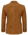 Mens Caramel Brown Multi Pocket Suede Blazer Sport Coat back full view