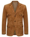 Mens Caramel Brown Multi Pocket Suede Blazer Sport Coat front