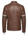 Mens Cognac Brown Cafe Racer Leather Jacket with Dual Stripes back