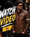 Mens Cognac Brown Cafe Racer Leather Jacket with Dual Stripes video cinematic