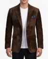 Mens Dark Brown Two Button Suede Blazer Sport Coat