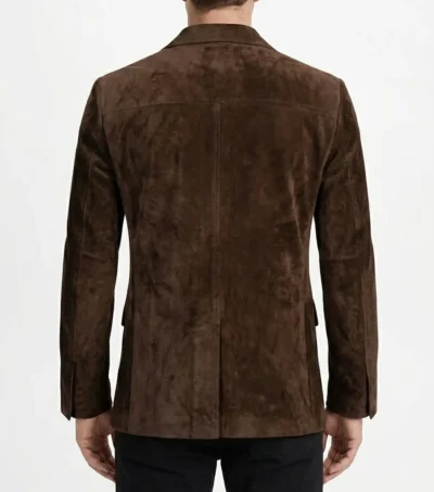 Mens Dark Brown Two Button Suede Blazer Sport Coat back