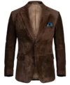 Mens Dark Brown Two Button Suede Blazer Sport Coat front