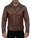 Mens Distressed Brown Quilted Biker Leather Jacket
