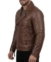 Mens Distressed Brown Quilted Biker Leather Jacket left side view