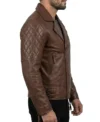 Mens Distressed Brown Quilted Biker Leather Jacket right side view