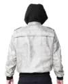 Mens Off White Hooded Leather Bomber Jacket back