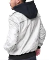 Mens Off White Hooded Leather Bomber Jacket side pose back