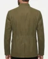 Mens Olive Green Stand Collar Suede Blazer back