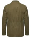 Mens Olive Green Stand Collar Suede Blazer back full view