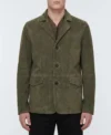 Mens Olive Green Western Yoke Suede Blazer Sport Coat