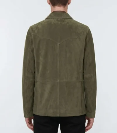 Mens Olive Green Western Yoke Suede Blazer Sport Coat back