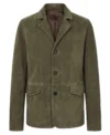 Mens Olive Green Western Yoke Suede Blazer Sport Coat front