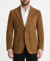 Mens Tan Brown Classic Two Button Patch Pocket Suede Blazer