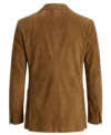 Mens Tan Brown Classic Two Button Patch Pocket Suede Blazer back full view