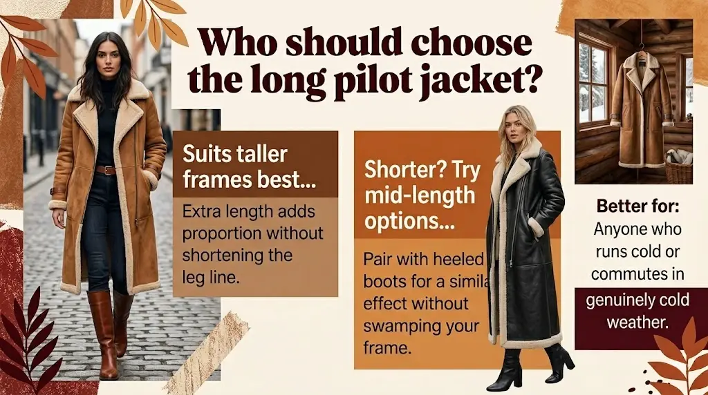 Who should choose the long pilot jacket?
