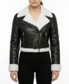 Womens Black Cropped Shearling Aviator Leather Jacket