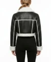 Womens Black Cropped Shearling Aviator Leather Jacket back