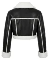 Womens Black Cropped Shearling Aviator Leather Jacket back full view