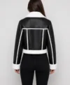 Womens Black Cropped Shearling Aviator Leather Jacket back view