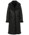 Womens Black Shearling Long Leather Coat