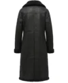 Womens Black Shearling Long Leather Coat back