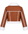 Womens Brown Cropped Shearling Aviator Leather Jacket back