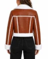 Womens Brown Cropped Shearling Aviator Leather Jacket back view