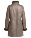 Womens Brown Shearling Trimmed Aviator Long Leather Coat back