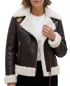 Womens Chocolate Brown Shearling Aviator Leather Jacket
